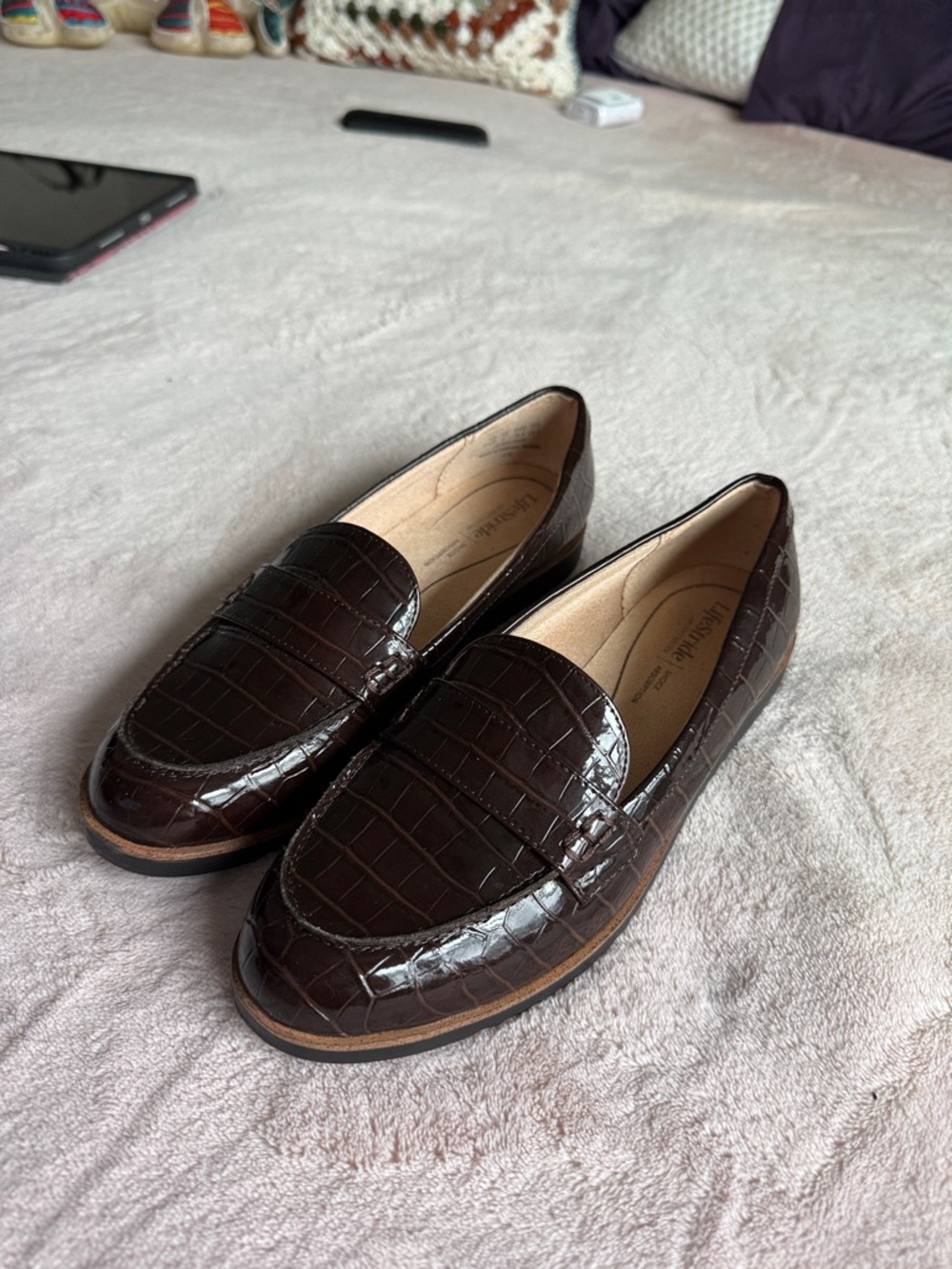 Woman’s Croc-Embossed Penny Loafers - Dark Brown